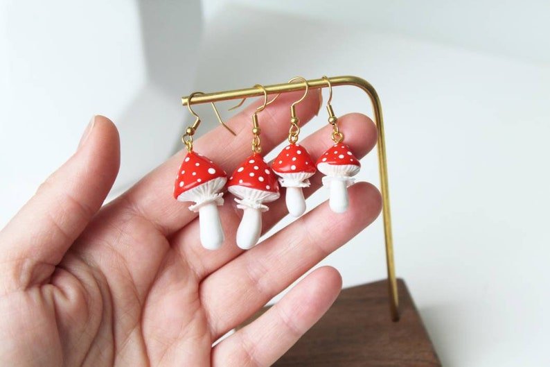 Handmade Mushroom Earrings, Polymer Clay Earrings, Autumn Earrings - Studio Niani