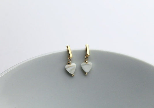 Heart Earrings, Minimalist Love Earrings, Shell, Stainless Steel studs - Studio Niani
