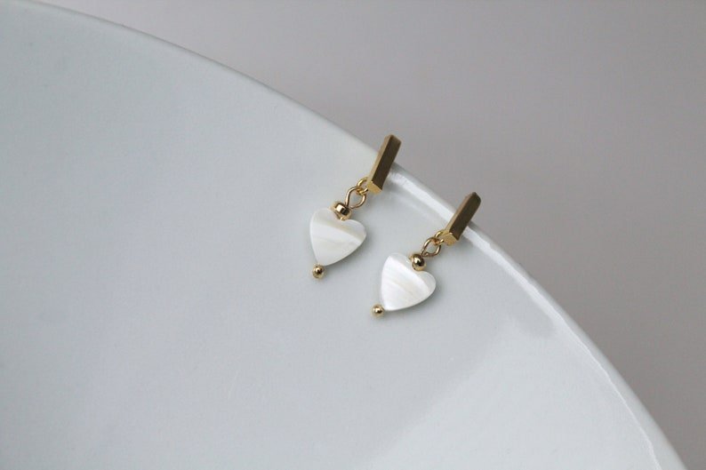 Heart Earrings, Minimalist Love Earrings, Shell, Stainless Steel studs - Studio Niani