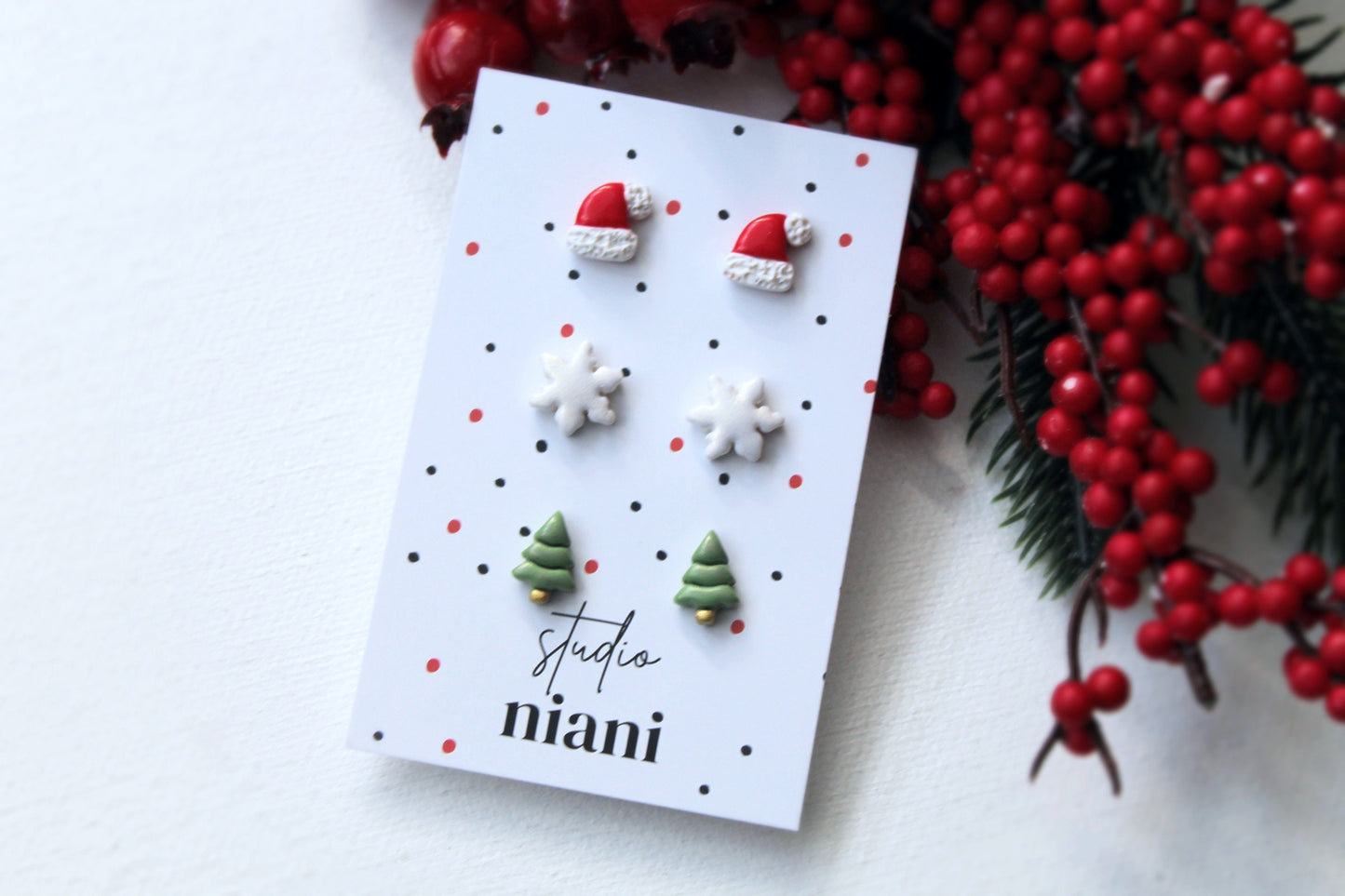 Christmas Earrings, Tiny Stud Earrings, Polymer Clay Earrings, Christmas Stud Earrings, Stud Pack, Gingerbread Man, Christmas Tree,Snowflake