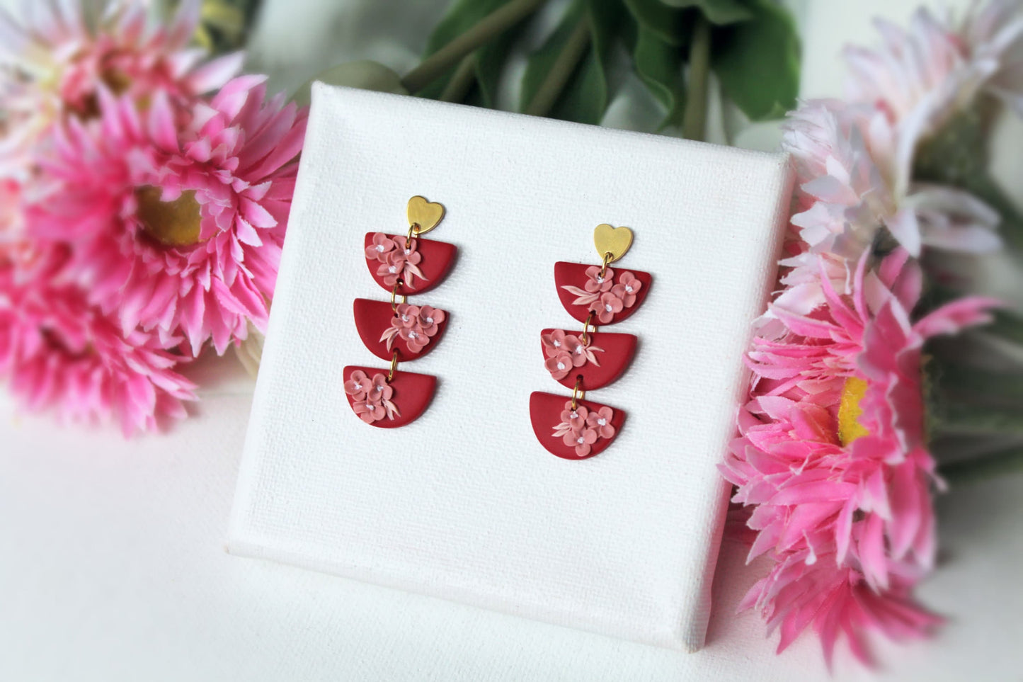 Flower Clay Earrings, Statement Earrings, Valentine's Earrings, Gift, Polymer Clay Earrings, Floral Earrings Dangle,Floral Earrings,Handmade