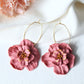 Flower Hoop Earrings, Hoop Earrings, Clay Earrings, Floral Earrings, Pink, Hoops, Spring Earrings, Statement Earrings, Handmade, 18k gold