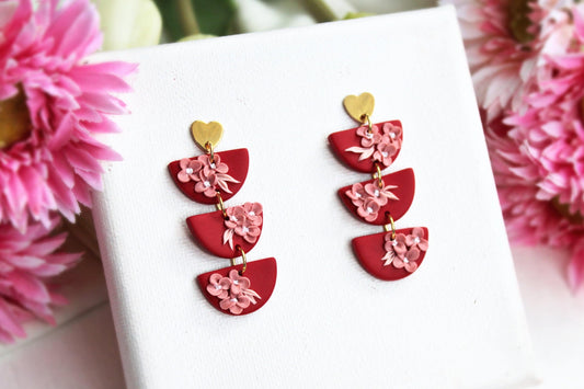 Flower Clay Earrings, Statement Earrings, Valentine's Earrings, Gift, Polymer Clay Earrings, Floral Earrings Dangle,Floral Earrings,Handmade