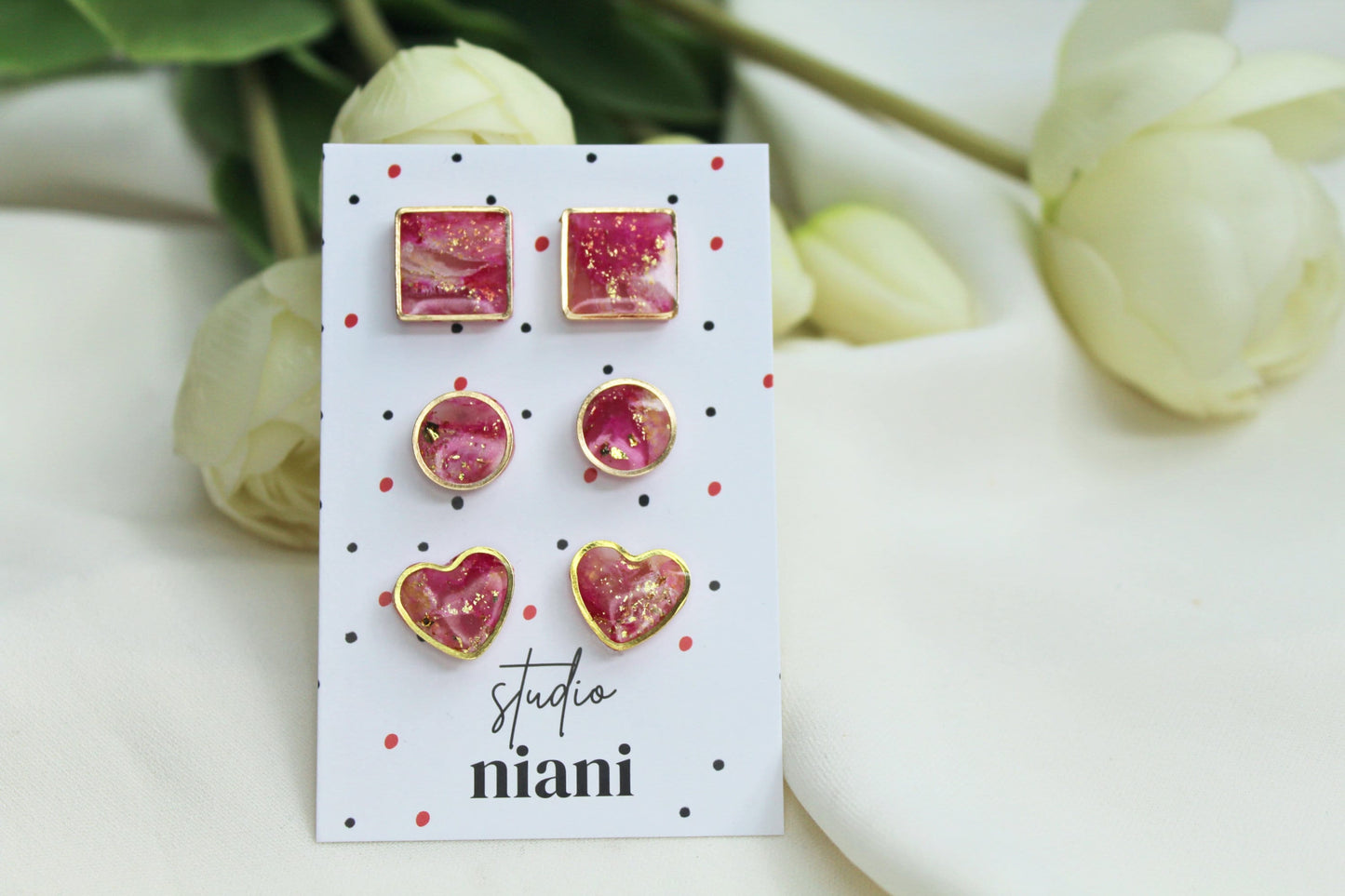Polymer Clay Stud Earrings, Valentine's Stud Earrings, Pink Stud Earrings, Heart Earrings, Earrings, Stud Pack, Valentine's Gift, Handmade