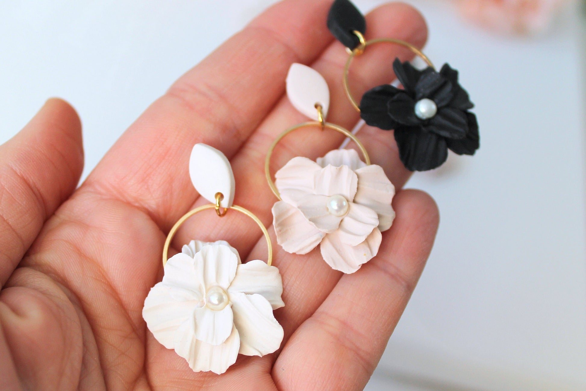 Handmade Polymer Clay Earrings: Love More Black, Gold, White