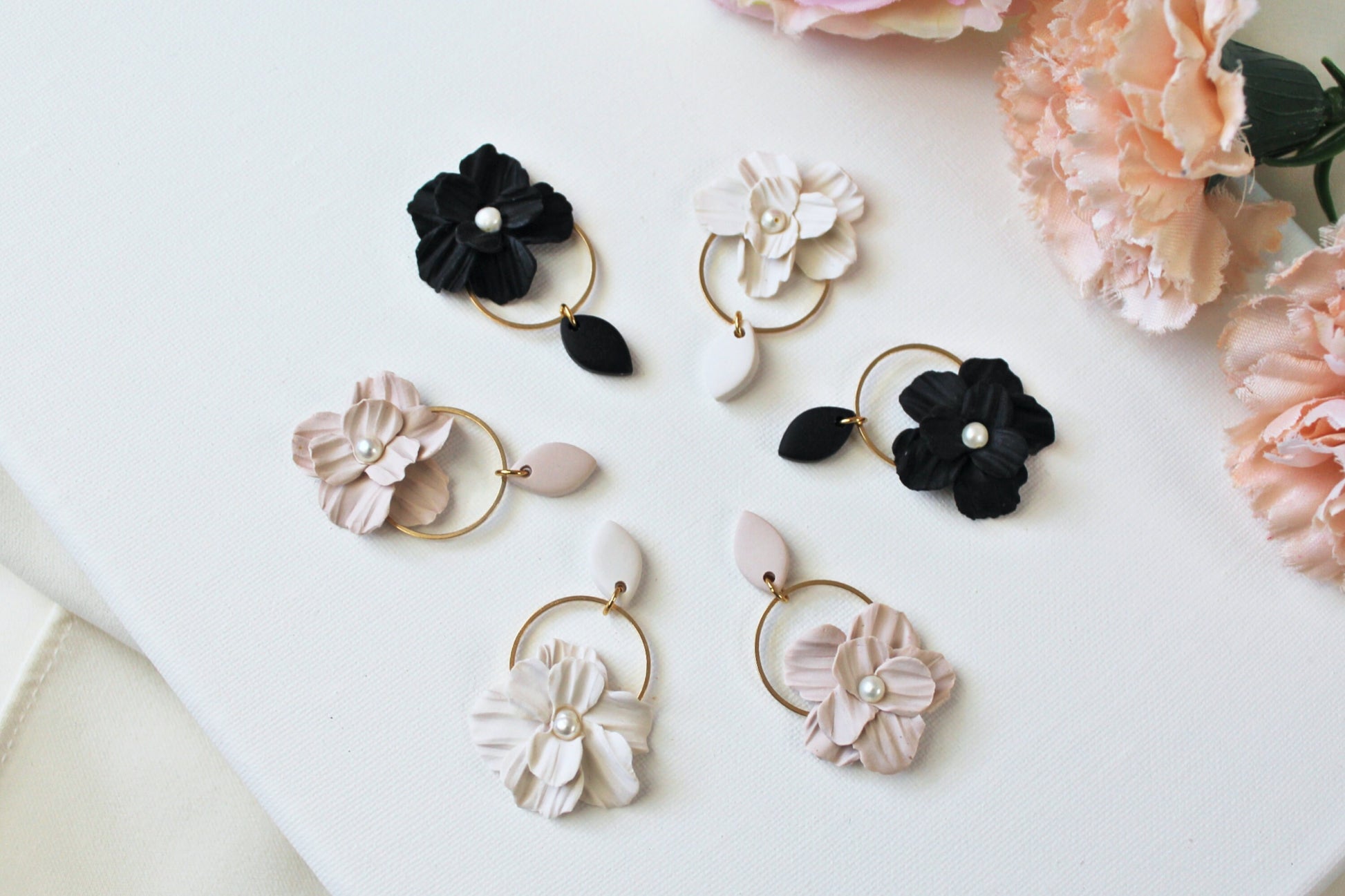 Handmade Polymer Clay Earrings: Love More Black, Gold, White