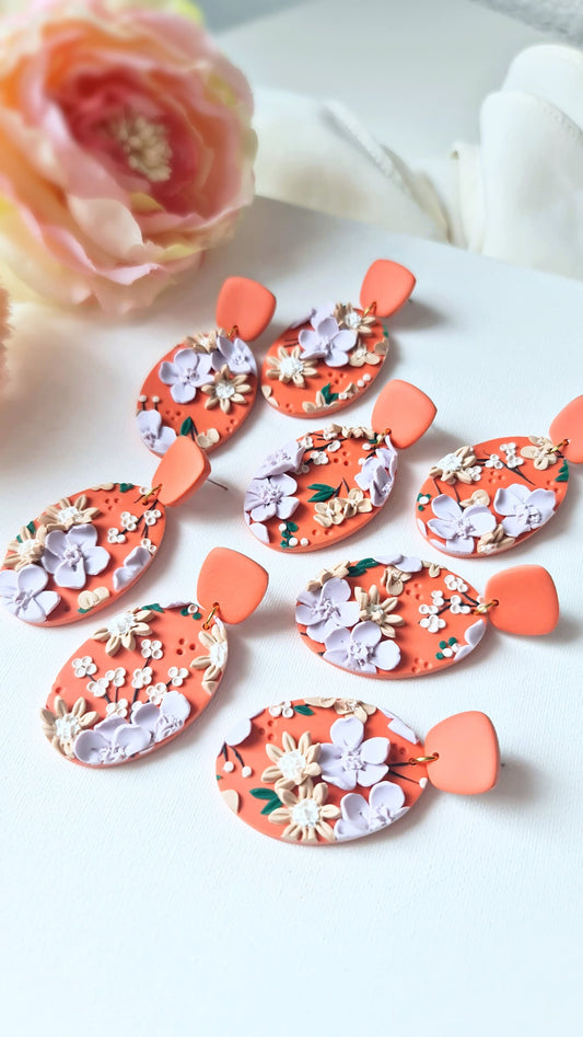 Flower Earrings, Statement Earrings, Flower Earrings Clay, Floral Earrings, Polymer Clay Earrings, Spring, Orange, Daisy Earrings, Handmade