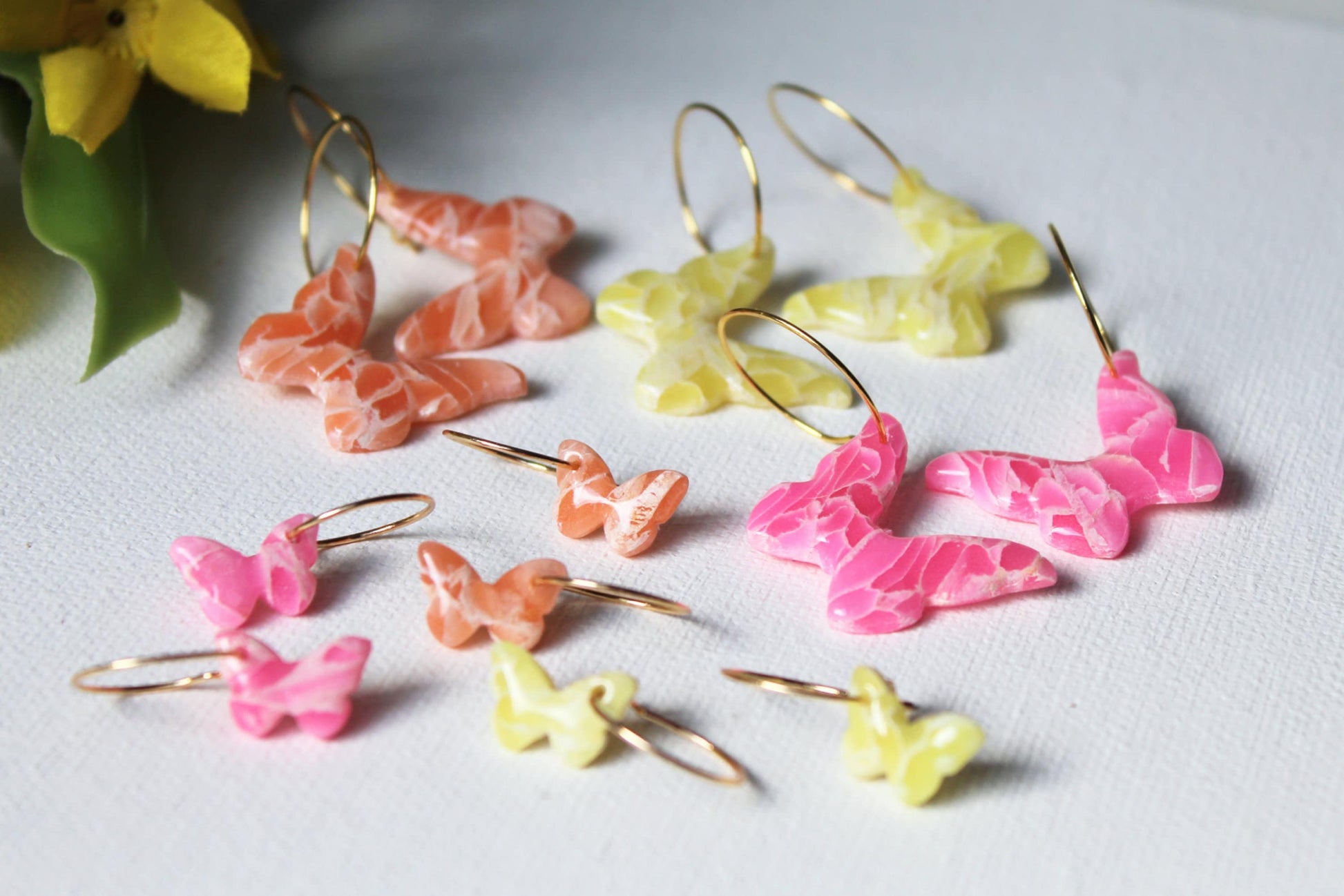 Butterfly Earrings, Butterfly Hoop Earrings, Clay Earrings, Spring Earrings, Cute, Hoop Earrings Clay, Polymer Clay Earrings,Marble Earrings