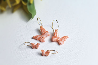 Butterfly Earrings, Butterfly Hoop Earrings, Clay Earrings, Spring Earrings, Cute, Hoop Earrings Clay, Polymer Clay Earrings,Marble Earrings