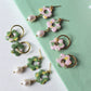 Polymer Clay Earrings, Floral Earrings, Flower Earrings with Pearls, Pearl Hoop Earrings, Spring Earrings, Green, Pink, Earrings, Handmade