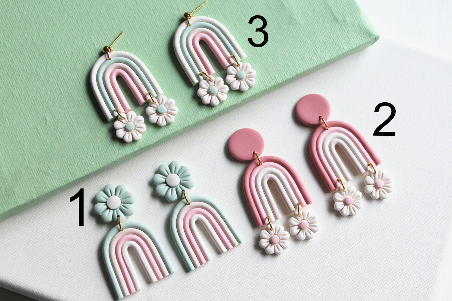 Rainbow Earrings, Daisy Earrings, Polymer Clay Earrings, Rainbow Boho Earrings, Statement Earrings, Flower Earrings, Unique, Cute Earrings