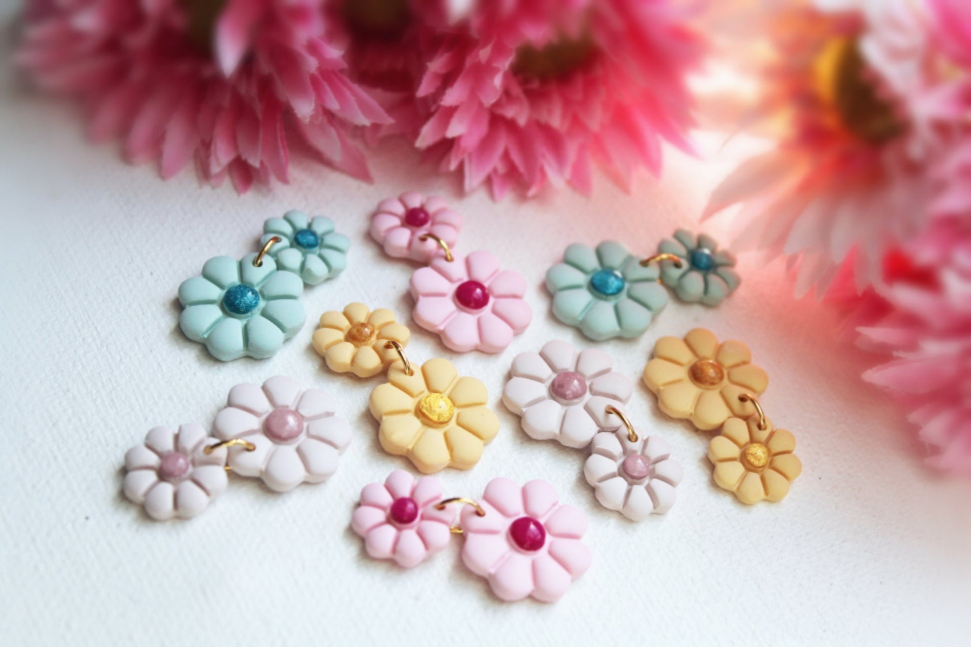 Flower Earrings, Spring Earrings, Polymer Clay Earrings, Clay Earrings, Summer Earrings, Cute Floral Earrings, Dangle Earrings, Handmade