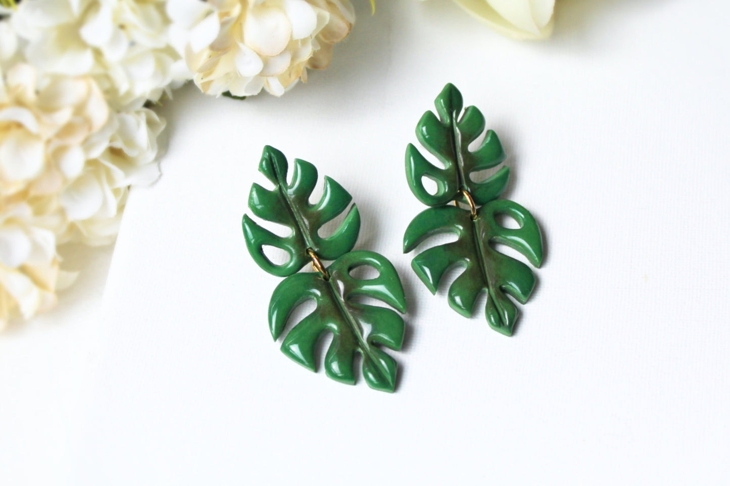 Monstera Leaf Earrings, Leaf Earrings, Polymer Clay Earrings, Green, Statement Earrings, Plant Earrings, Clay Earrings, Handmade, Gift