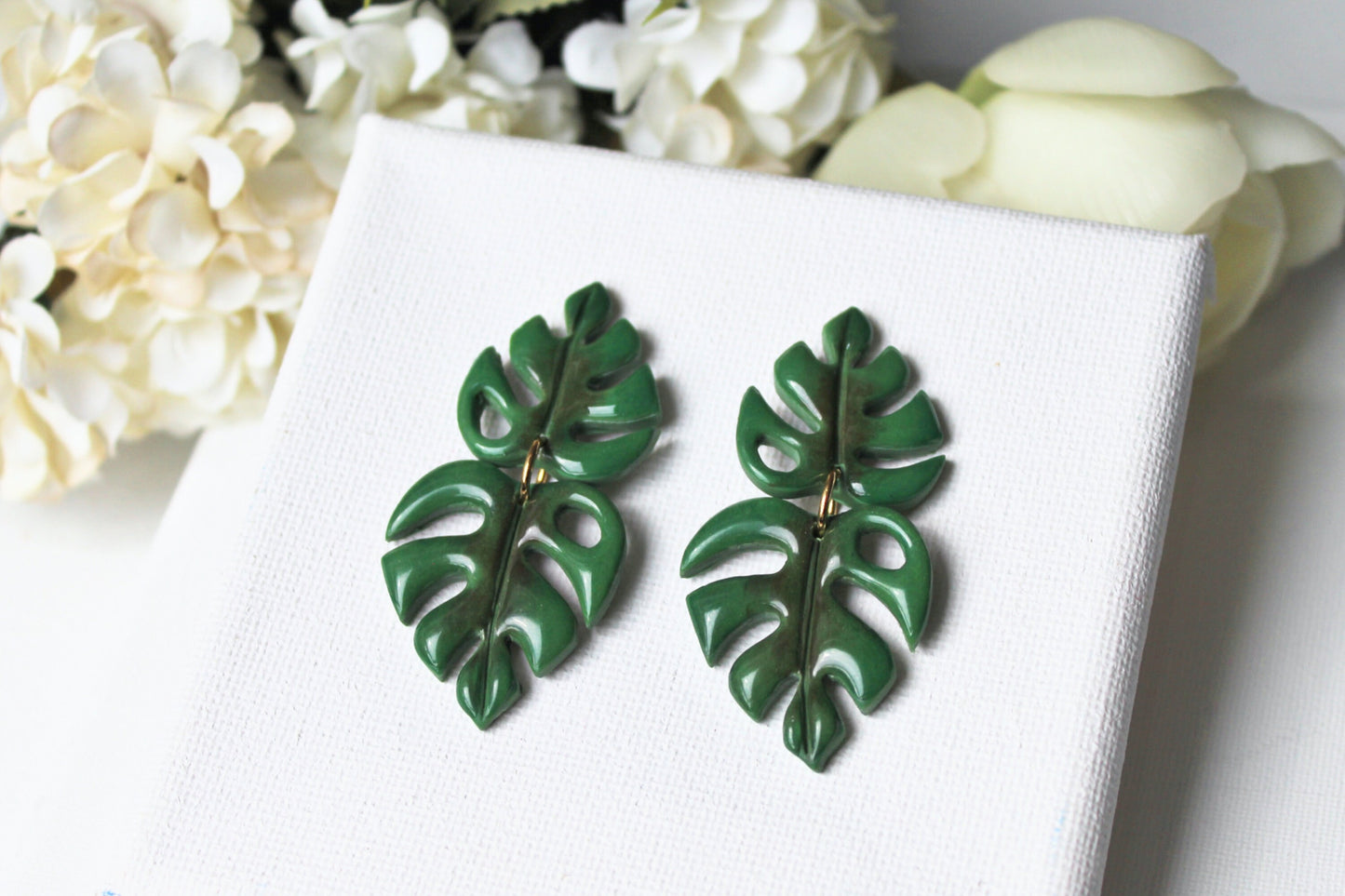 Monstera Leaf Earrings, Leaf Earrings, Polymer Clay Earrings, Green, Statement Earrings, Plant Earrings, Clay Earrings, Handmade, Gift