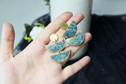 Polymer Clay Earrings, Marble Earrings, Dangle, Statement Earrings, Modern Earrings, Teardrop, Dark Green Earrings, Faux Stone, Handmade