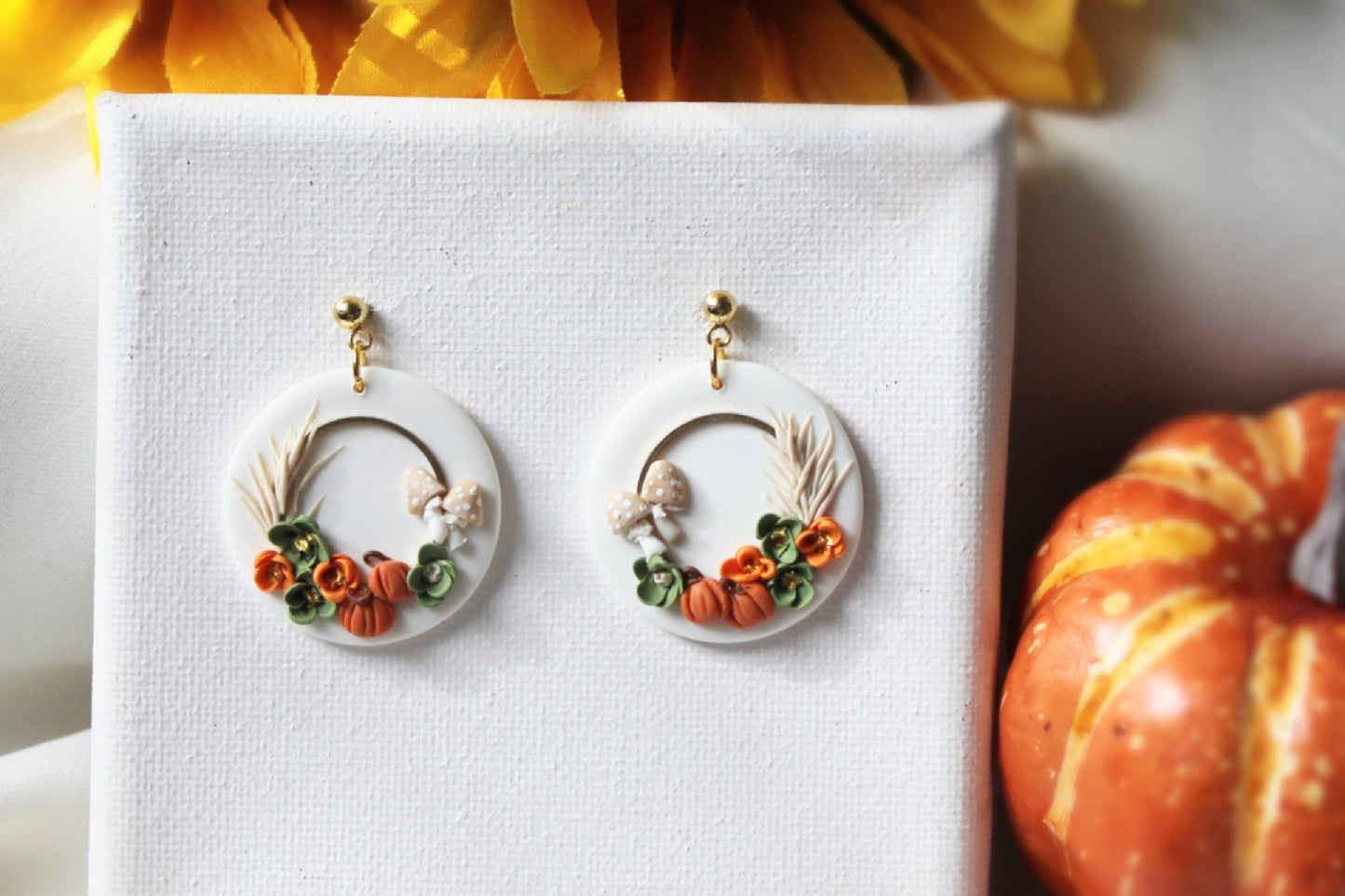 Fall Earrings, Wreath Earrings, Autumn Earrings, Polymer Clay Earrings, Pumpkin Earrings, Mushroom, Halloween, Clay Earrings, Handmade, Gift