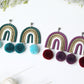 Rainbow Earrings, Christmas Earrings, Dangle Earrings, Pompon Earrings, Polymer Clay Earrings, Holiday Earrings, Handmade, Green, Purple