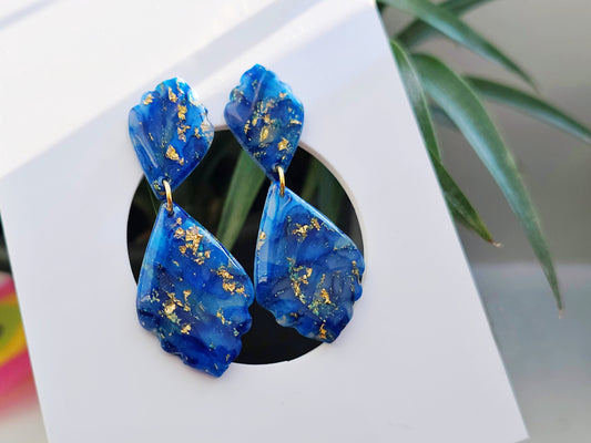 Blue Earrings, Polymer Clay Earrings, Teardrop Earrings, Statement Earrings, Faux Stone, Blue, Marble Earrings, Handmade, Valentine's Day