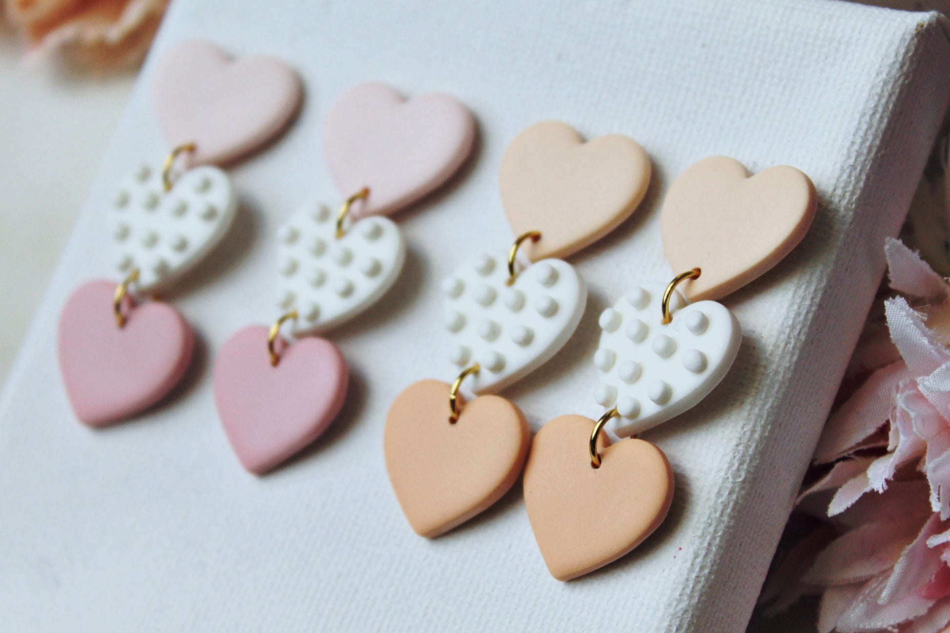 Valentine's Day Earrings, Heart Earrings, Polymer Clay Earrings, Dangle Earrings, Clay Earrings, Cute Earrings, Pink, Handmade Jewelry, Gift