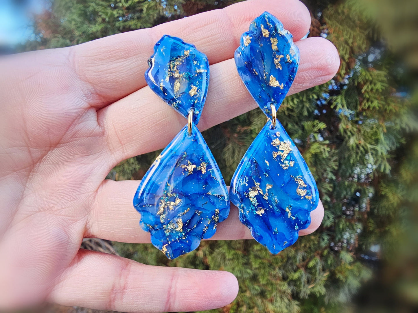 Blue Earrings, Polymer Clay Earrings, Teardrop Earrings, Statement Earrings, Faux Stone, Blue, Marble Earrings, Handmade, Valentine's Day
