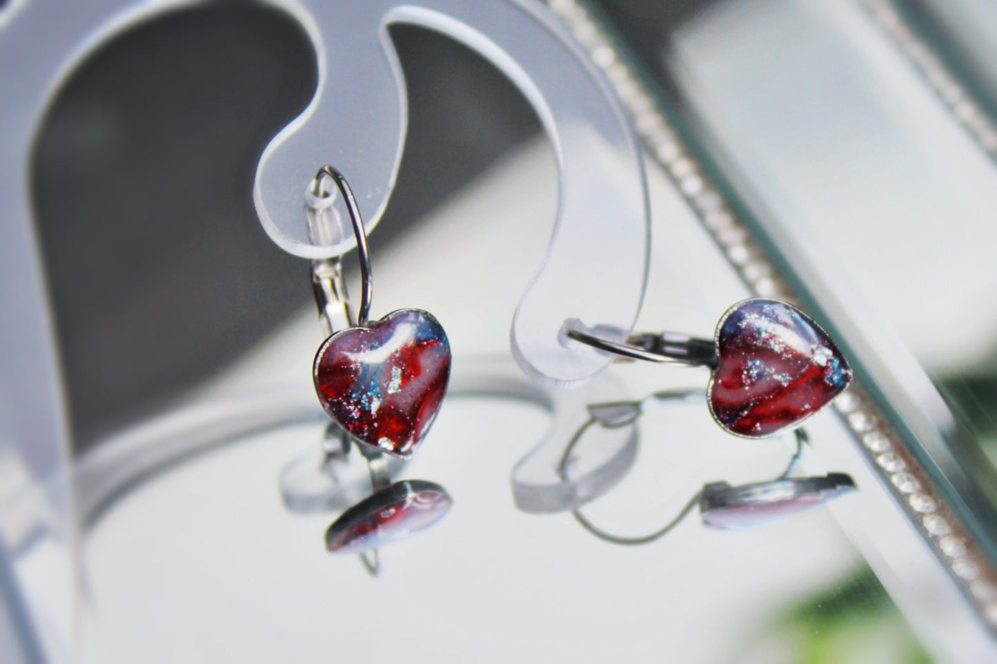 Heart Earrings, Valentine's Day Earrings, Polymer Clay Earrings, Minimalist, Marble Earrings, Faux Stone, Pink, Blue, Handmade Jewelry, Gift