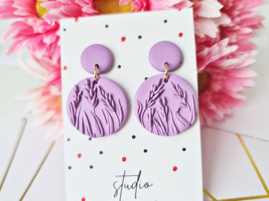 Lavender Earrings, Polymer Clay Earrings, Floral, Purple - Studio Niani