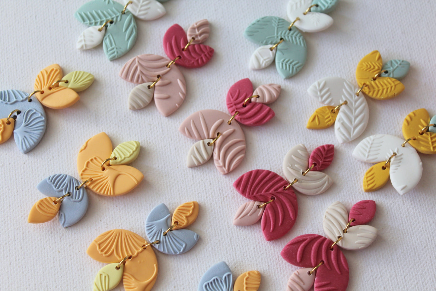 Leaf Dangle Earring, Polymer Clay Earrings, Pastel, Spring, Summer, Textured - Studio Niani