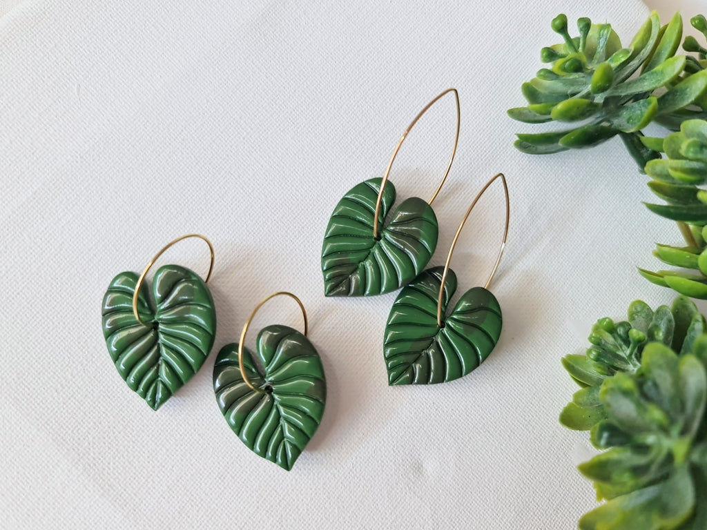 philodendron earrings Leaf Hoop Earrings, Philodendron Earrings, Polymer Clay Earrings, 18k – Studio Niani