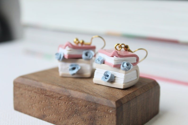 Miniature Book Earrings, Gift for Teacher Booklover Student Writer, Polymer Clay Earrings - Studio Niani