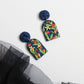 Navy Blue Earrings, Orange Earrings, Polymer Clay Earrings - Studio Niani