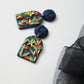 Navy Blue Earrings, Orange Earrings, Polymer Clay Earrings - Studio Niani