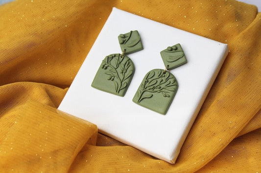 Olive Tree Earrings, Statement earrings, Polymer Clay Earrings - Studio Niani