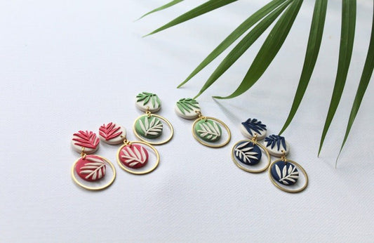 Palm Leaf Earrings, Polymer Clay Earrings, Summer Earring, Botanical, Tropical, Palm Tree - Studio Niani