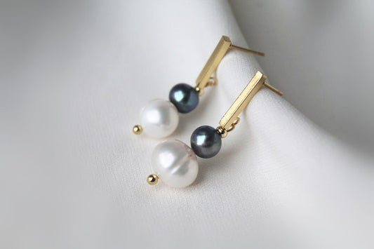 Pearl Earrings, Natural Black Freshwater Pearl, Baroque Pearls Earrings - Studio Niani
