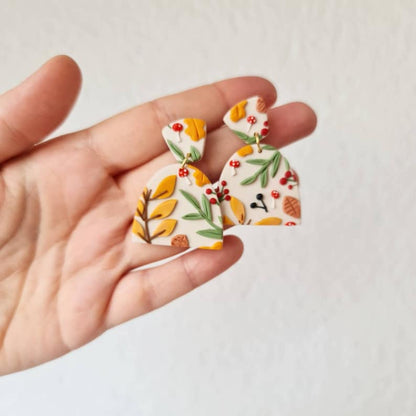 Polymer Clay Earrings, Statement Earrings, Mushroom Earrings, Autumn Earrings, Leaf Earrings, Clay Earrings, Leaf Dangle Earrings, Handmade - Studio Niani