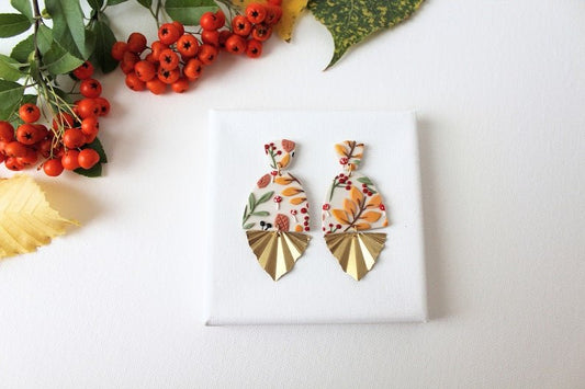 Polymer Clay Earrings, Statement Earrings, Mushroom Earrings, Autumn Earrings, Leaf Earrings, Clay Earrings, Leaf Dangle Earrings, Handmade - Studio Niani