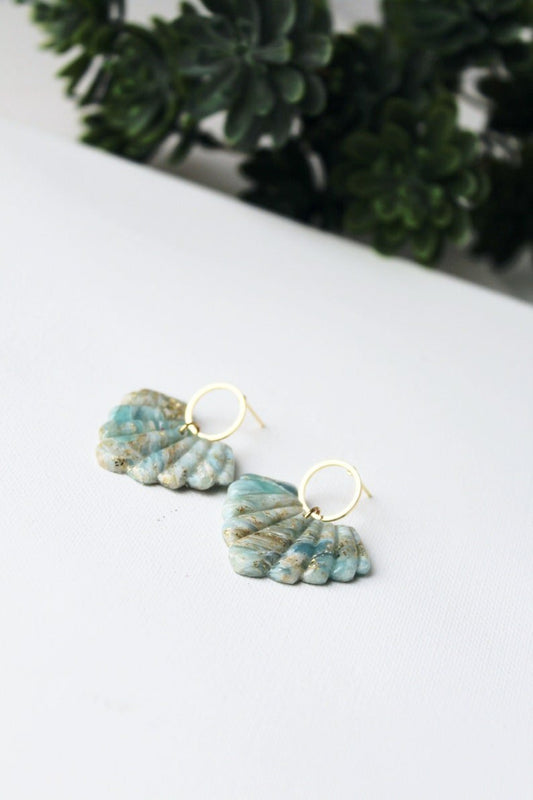 Polymer Clay Shell Earrings, Elegant, Ocean Inspired, 24k gold plated round studs - Studio Niani