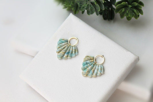 Polymer Clay Shell Earrings, Elegant, Ocean Inspired, 24k gold plated round studs - Studio Niani