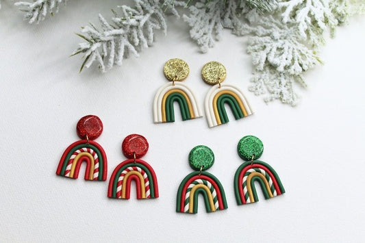 Rainbow Earrings, Christmas Earrings, Polymer Clay Earrings - Studio Niani