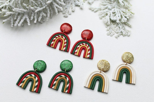 Rainbow Earrings, Christmas Earrings, Polymer Clay Earrings - Studio Niani