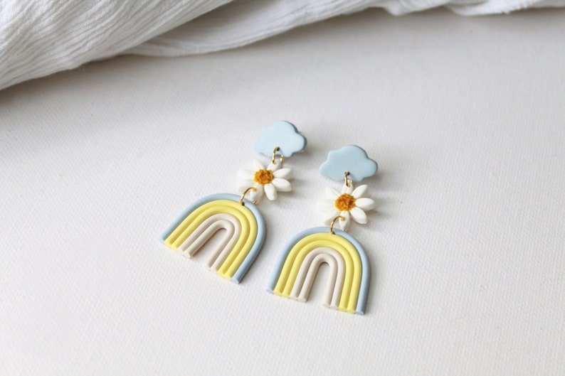 Rainbow Earrings, Daisy Earrings, Polymer Clay Earrings, Boho Earrings - Studio Niani