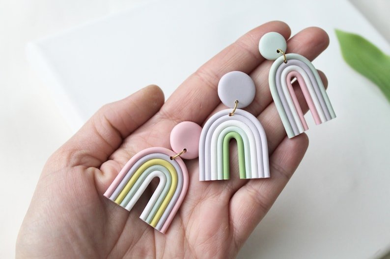 Rainbow Earrings, Pastel Earrings, Spring Earrings, Polymer Clay Earrings - Studio Niani