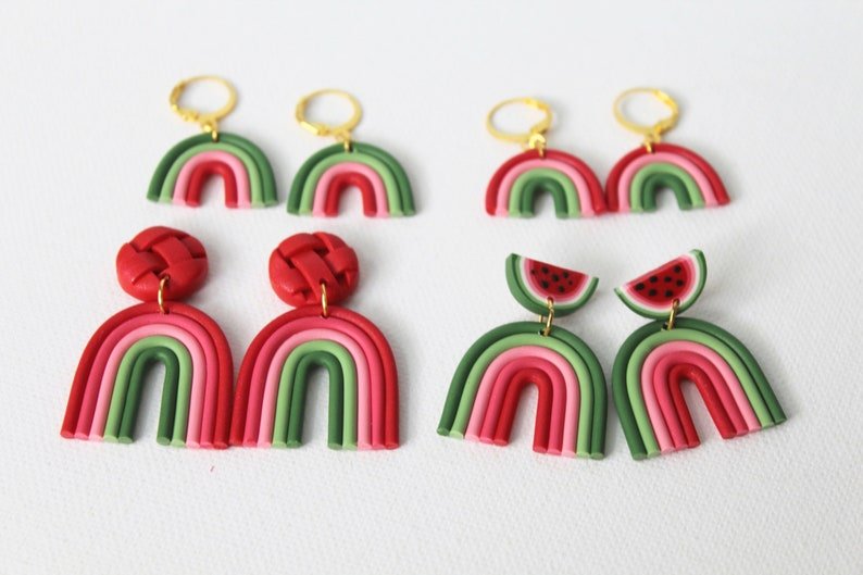 Rainbow Earrings, Watermelon Earrings, Polymer Clay Earrings, Summer - Studio Niani