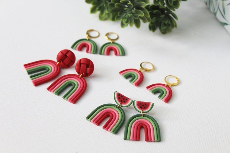 Rainbow Earrings, Watermelon Earrings, Polymer Clay Earrings, Summer - Studio Niani