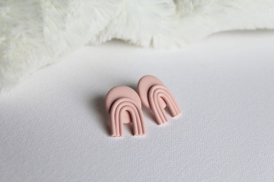 Rainbow Polymer Clay Earrings, Pink Statement Studs, Pastel Earrings Studs - Studio Niani