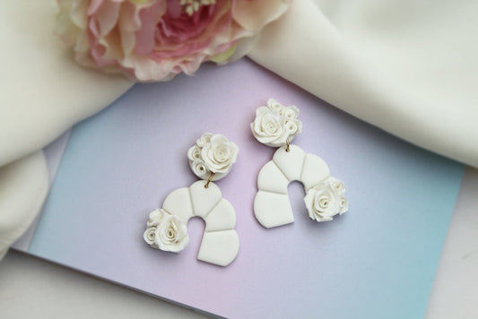bridal earrings, polymer clay earrings, white earrings, cute earrings, modern jewelry