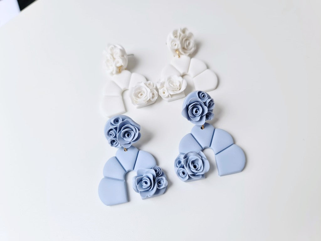Rose earrings, Bridal earrings, handmade earrings, polymer clay flowers
