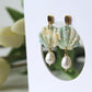 Shell Earrings with Natural Pearl, Polymer Clay Earrings, Summer Handmade Earrings, Blue Marble - Studio Niani