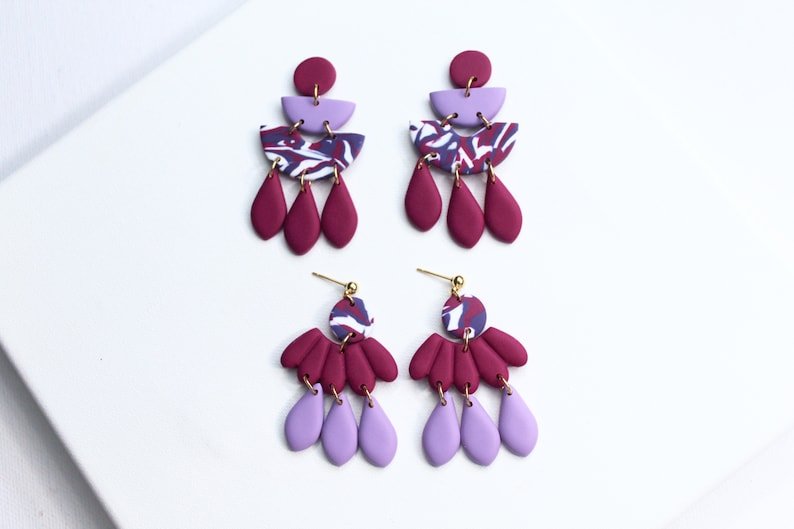 Statement Purple Earrings, Polymer Clay Earrings, Lilac, Purple - Studio Niani