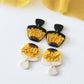 Sunflower Earrings, Polymer Clay Floral Earrings, Black and Beige - Studio Niani